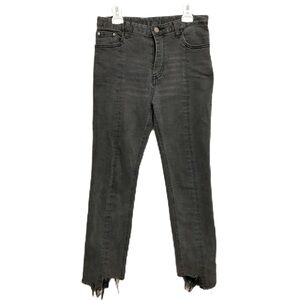 Women’s Black Raw Hem Pleated Cropped Skinny Jeans Distressed Grunge